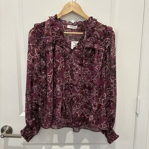 NWT AVARA Mauve Tones Long Puff Sleeve Blouse Top Size XS Boho